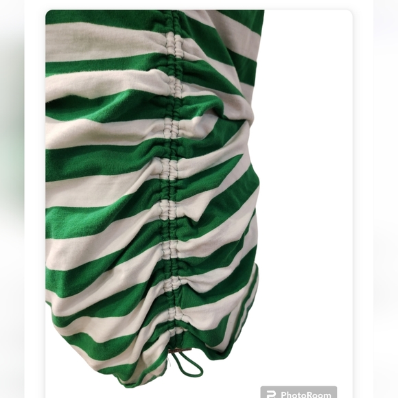 Michael Kors Green and White Striped Sleeveless Top with Rouching at Side - Picture 3 of 7